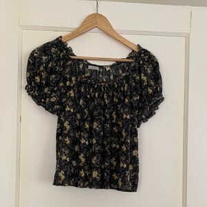 Dôen Smocked Off-Shoulder Black Floral Peasant Top